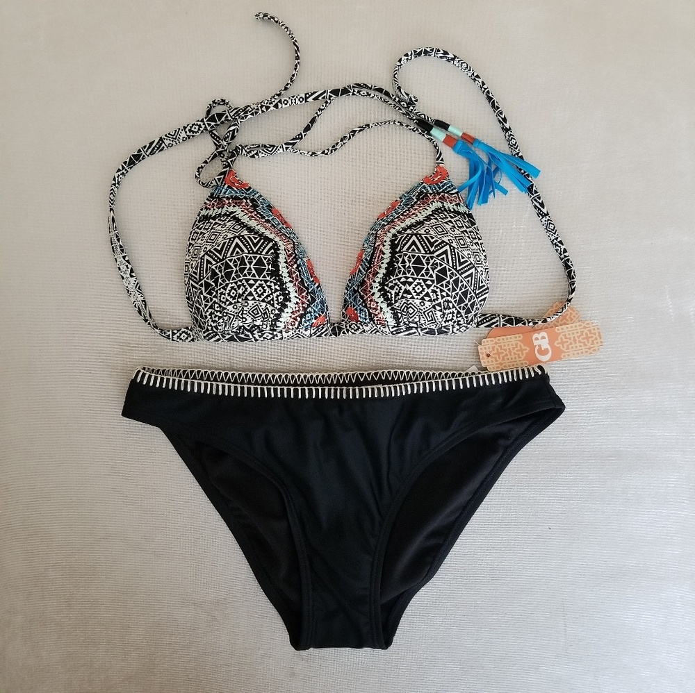 New Gianni Bini Black Bikini with Embroidery